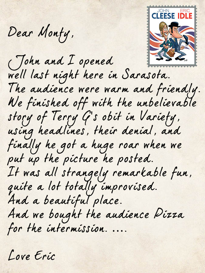 Cleese and Idle Tour - Letter from Eric - Pythonland